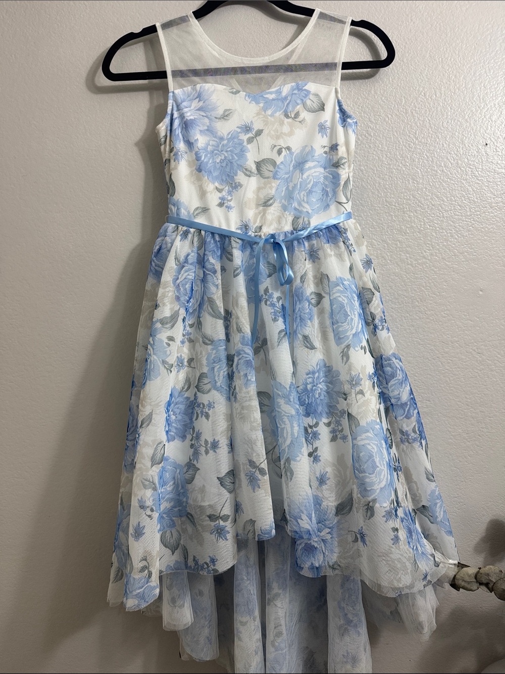 Beautees Light Blue Floral Mesh-Top Party Dress / 10 y/o girls